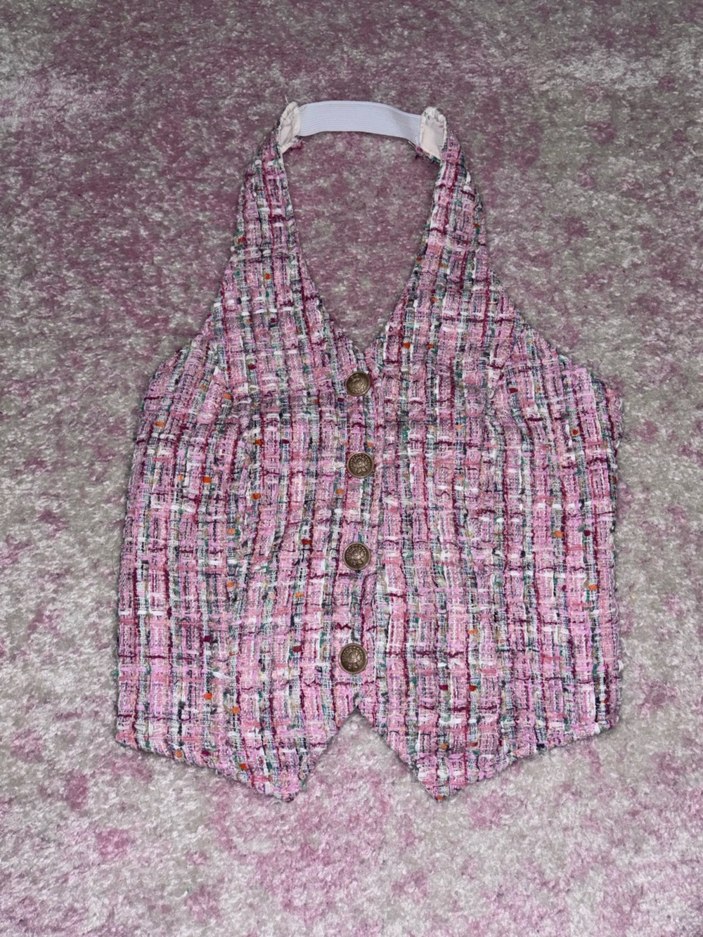 Pink Tweed Women's Vest Jacket - Stylish Layering Piece